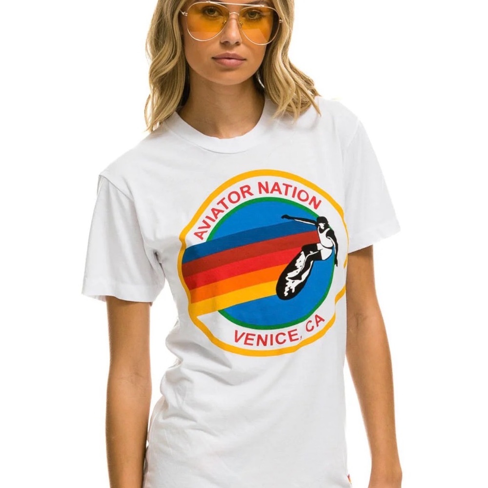 Aviator Nation Original Signature Logo White T-Shirt